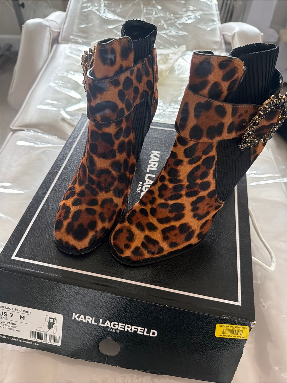 Karl Lagerfeld Leopard Print Ankle Boots - Brown/Black